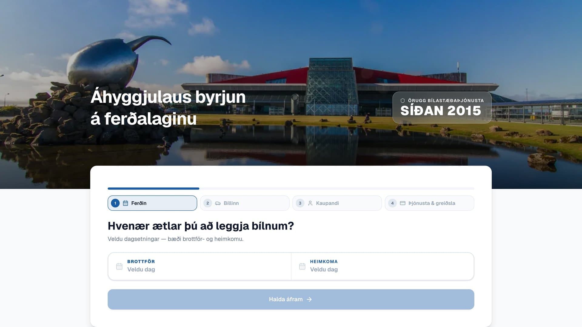 BasePark: bókunarflæði hjá Carpark.is, einum rekstraraðila á kerfinu, með dagsetningarvali fyrir bílastæði