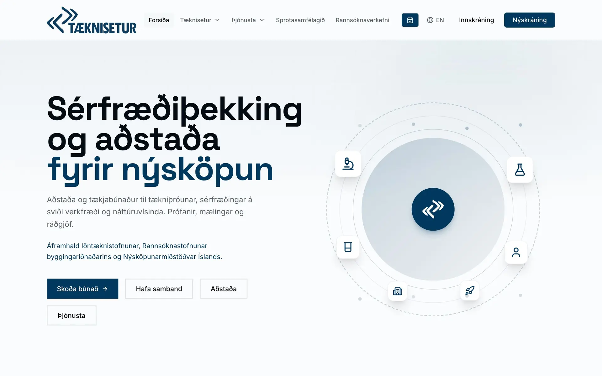 Tæknisetur — Tvítyngdur vefur og bókunarkerfi fyrir Tæknisetur